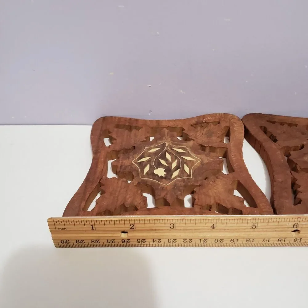 Trivet Set of 2 Wooden Handcarved Kitchen Home Country Farmhouse Decor 5.5